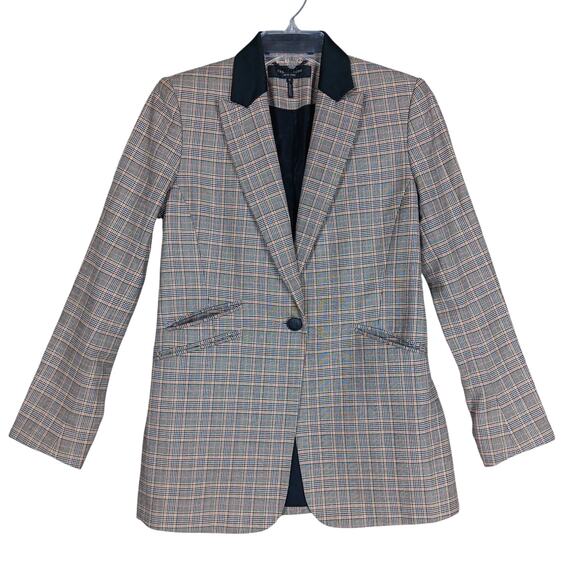Rag & Bone Ridley Peak Lapel Plaid Blazer Size 0 One Button Wool Blend Lined - Picture 1 of 10
